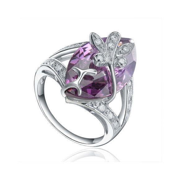 Stella Silver Jewelry - 925 Sterling Silver w Large Marquis Purple CZ Cocktail Ring and Silver Accents